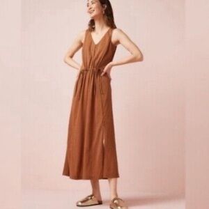 Athleta echo sleeves midi dress scoop neck lightweight brown sz Medium